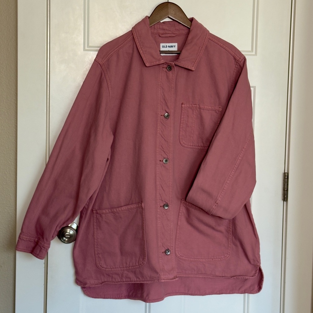 Old Navy Oversized Denim Jacket – Dusty Rose Pink Utility Chore Style